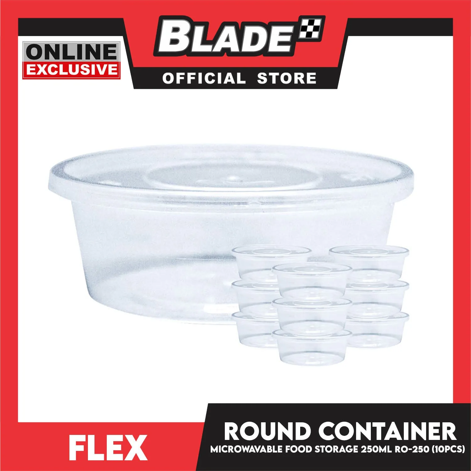 Flex Microwavable Container Round Food Storage 250ml 12x4cm R0-250 (Set of 10)