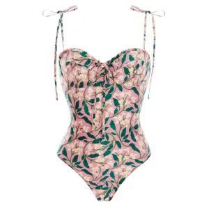 Floral Print Tied Strap Spaghetti Strap One Piece Swimsuit