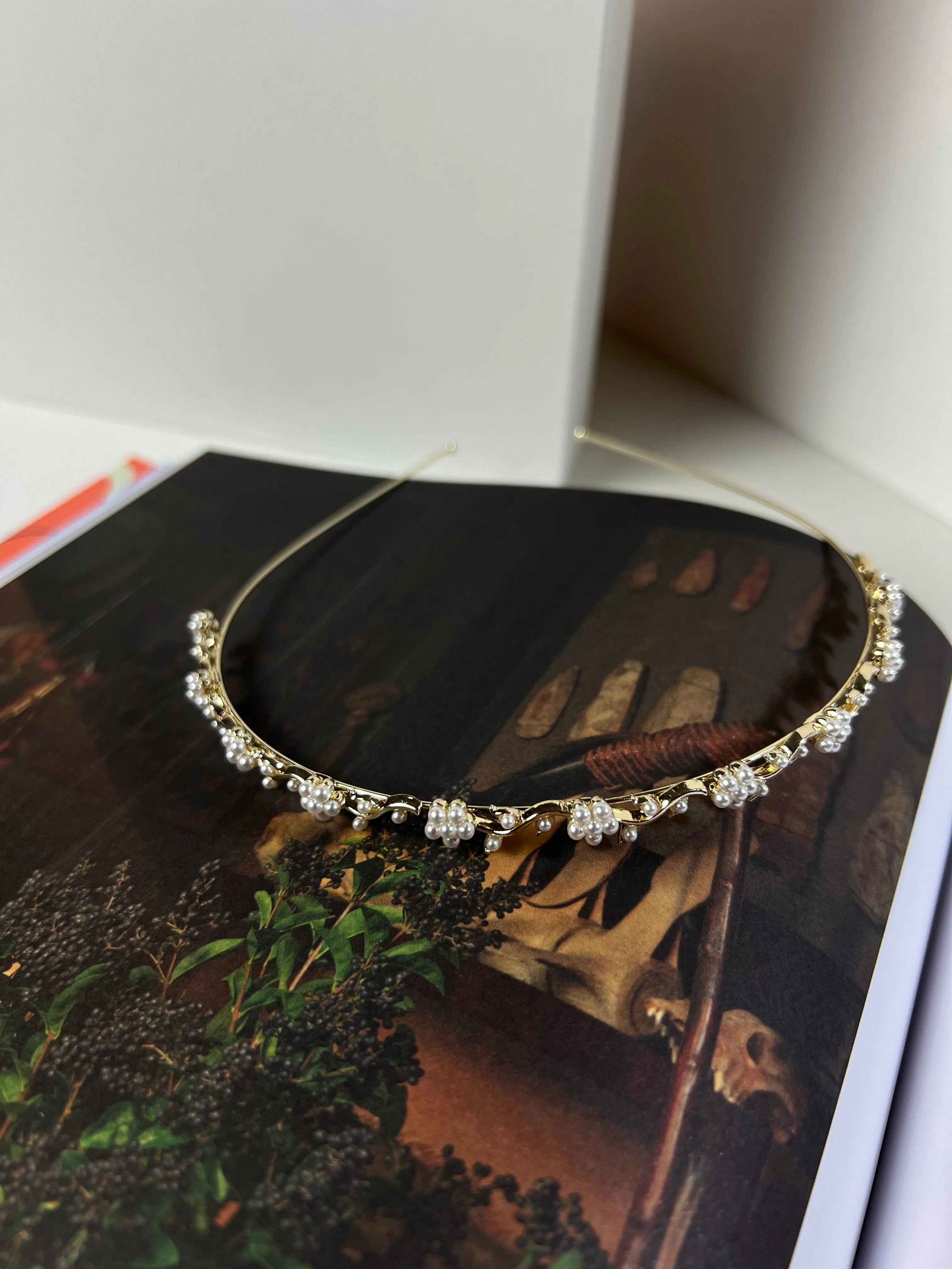 Floral Vine Pearl Gold Headband