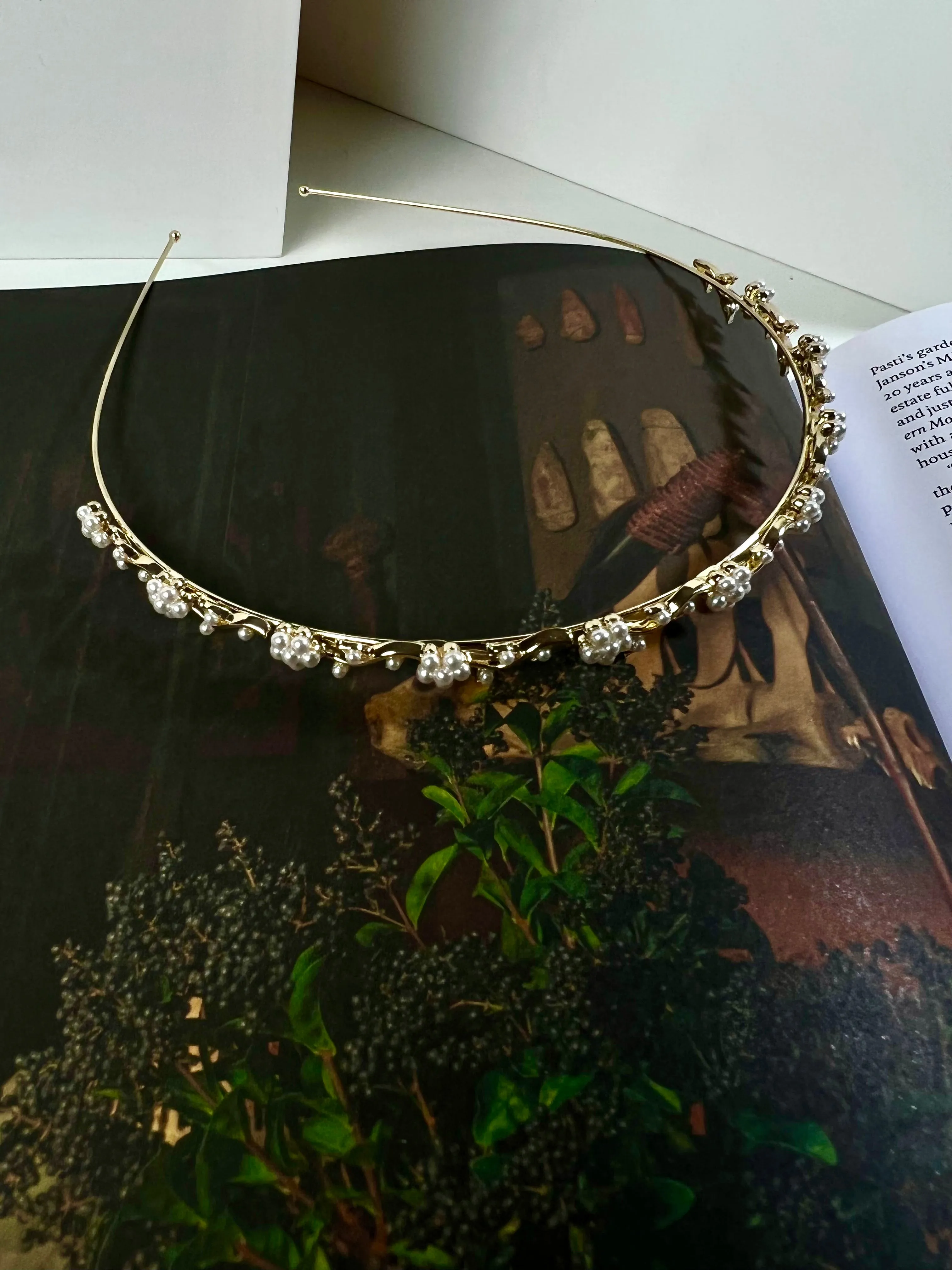 Floral Vine Pearl Gold Headband
