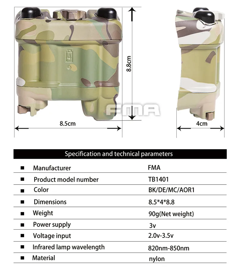 FMA PVS-31 Functional NVG Battery Case with IR Beacon - Black