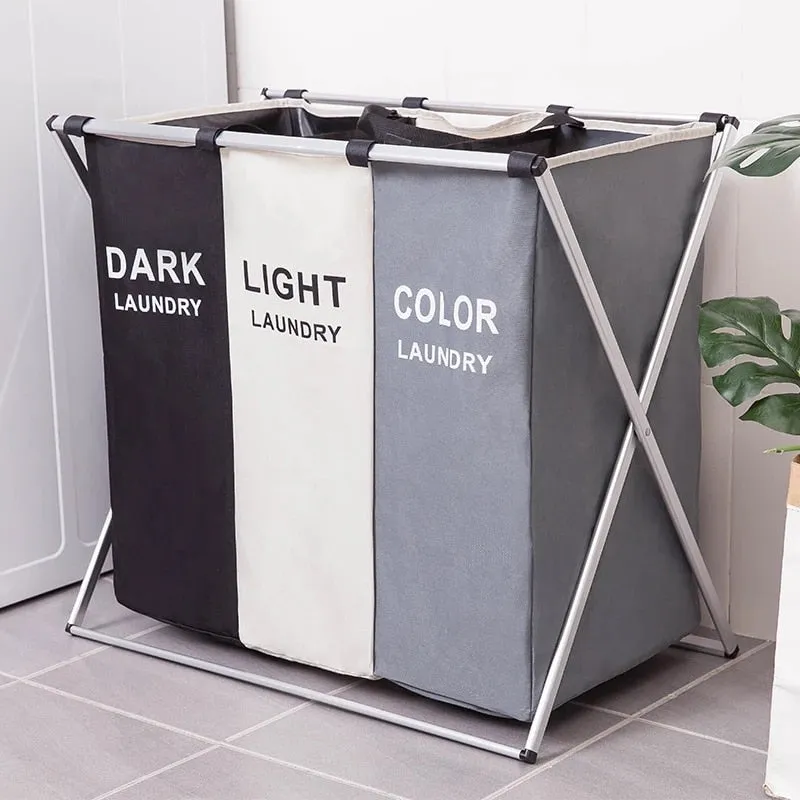 Foldable 3 Grid Storage Organizer Laundry Basket