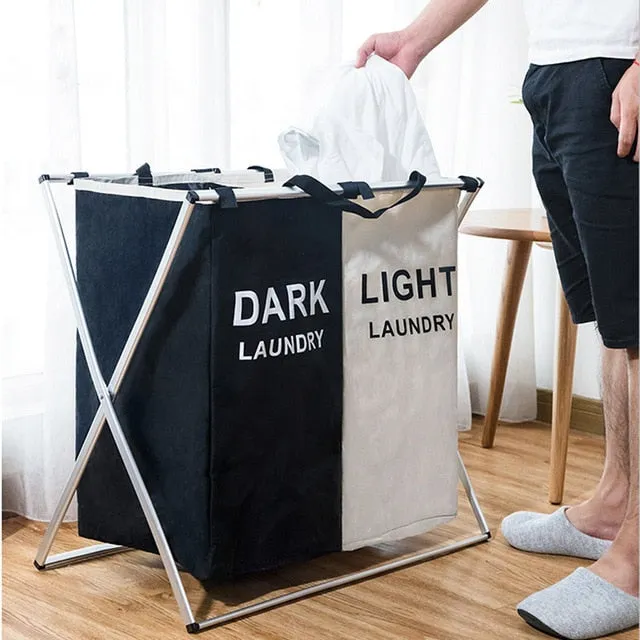 Foldable 3 Grid Storage Organizer Laundry Basket