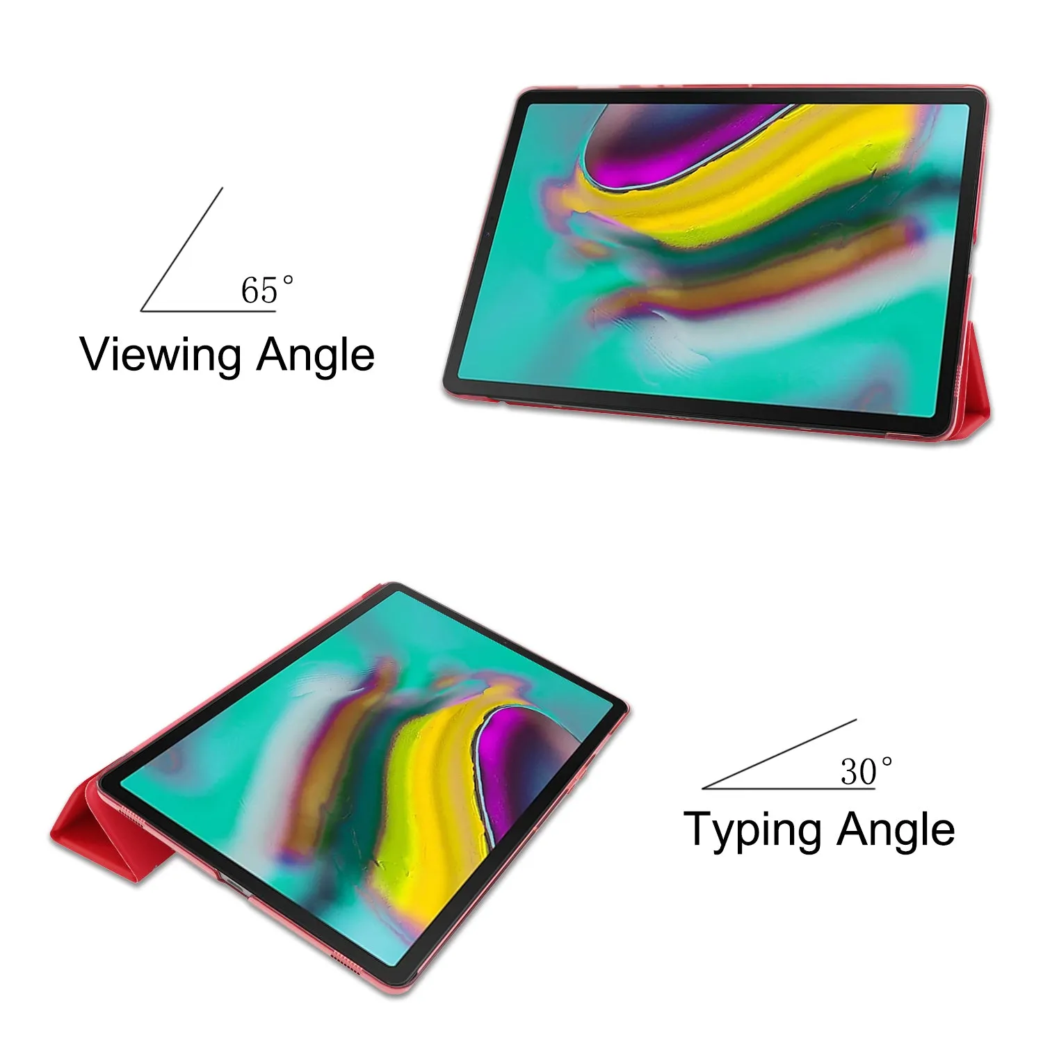 For Samsung Tab S5E 10.5 T720 Ultra-thin PU Leather Bracket Tri-fold Protective Case with Sleep Function red