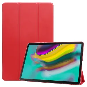 For Samsung Tab S5E 10.5 T720 Ultra-thin PU Leather Bracket Tri-fold Protective Case with Sleep Function red