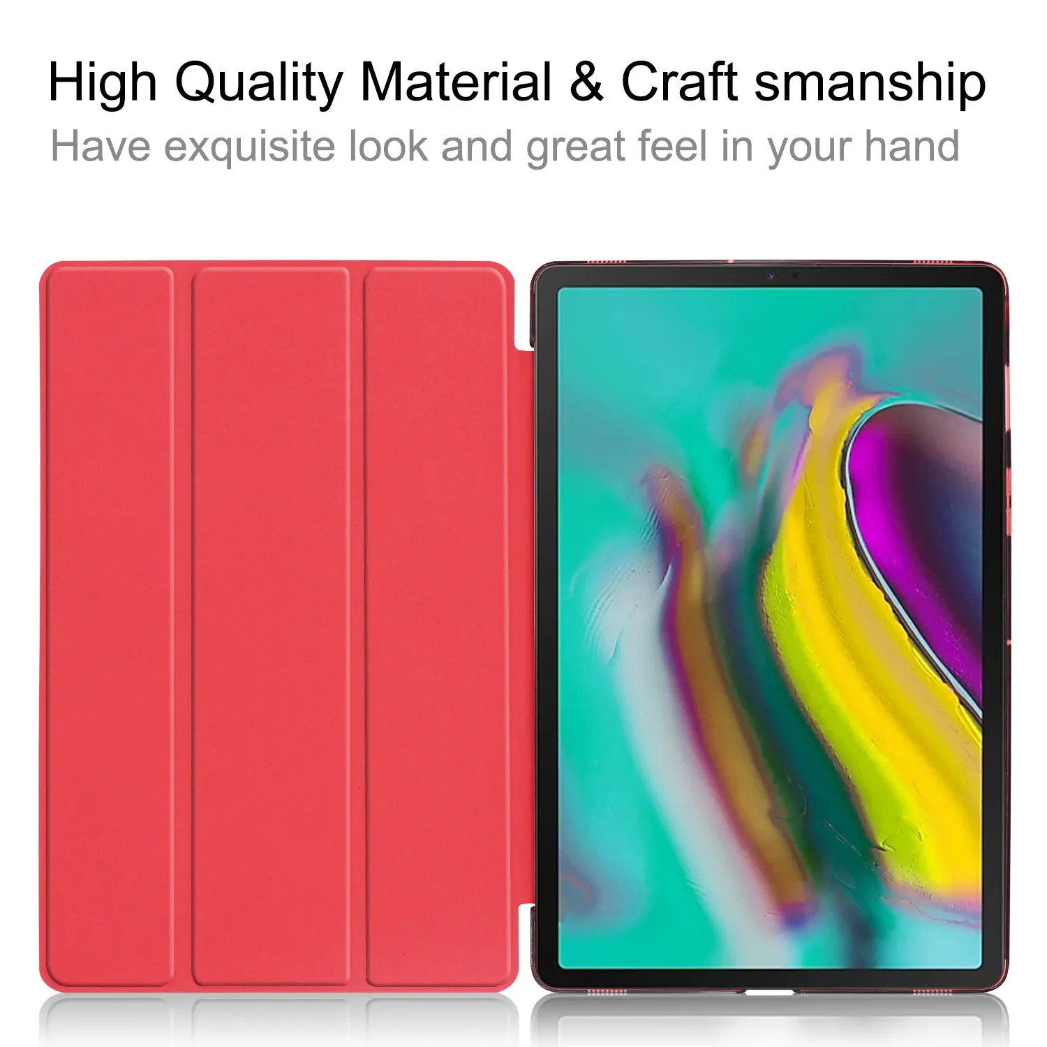 For Samsung Tab S5E 10.5 T720 Ultra-thin PU Leather Bracket Tri-fold Protective Case with Sleep Function red