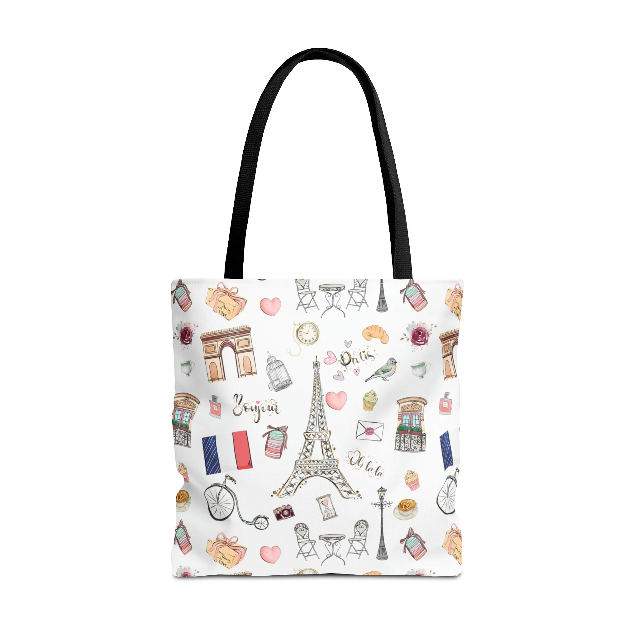 France Travel Adventures  | Chic Parisian Tote Bag: Eiffel Tower, Bistros, Macaroons & More! Perfect for Stylish Travelers! AOP