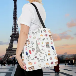 France Travel Adventures  | Chic Parisian Tote Bag: Eiffel Tower, Bistros, Macaroons & More! Perfect for Stylish Travelers! AOP