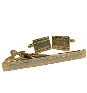Fratello Cufflink and Tie Clip Combo - Gold & Silver Diagonal Fusion CLT09