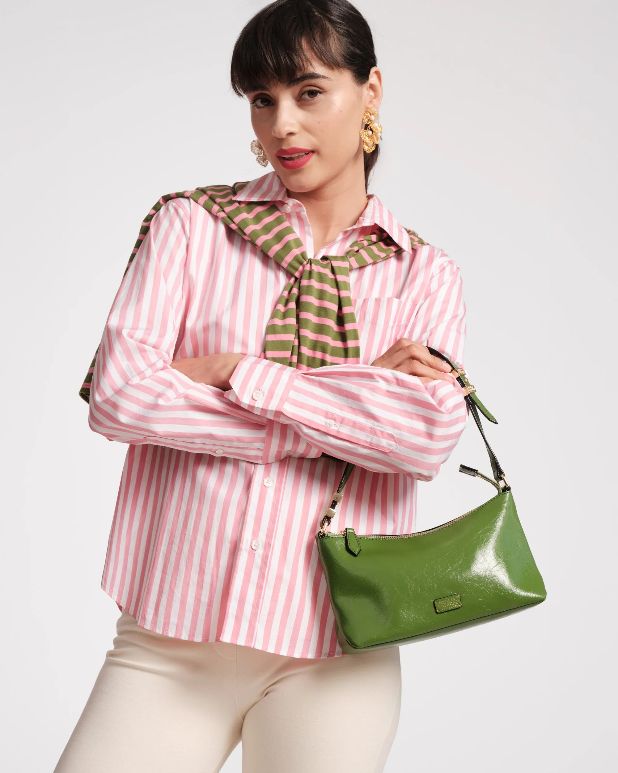 Freddie Shoulder Bag - Crinkled Leather Green
