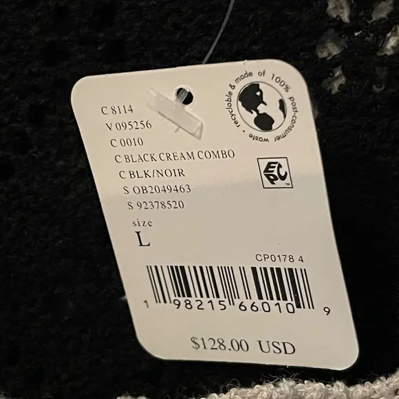 Free People Adelene Cardigan, Black Cream Combo, Large, NWT
