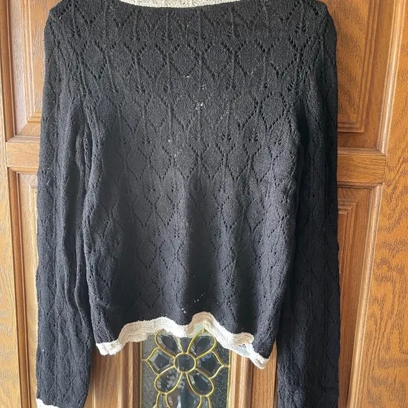 Free People Adelene Cardigan, Black Cream Combo, Large, NWT