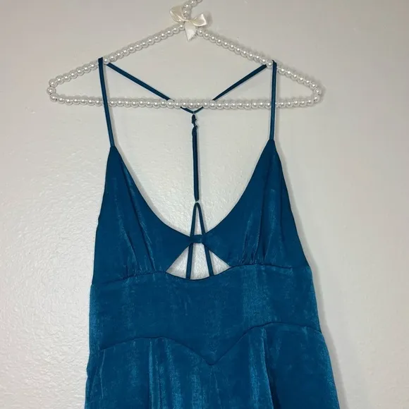 Free People Women Blue Good Catch Mini Slip Dress Satin Cut Out