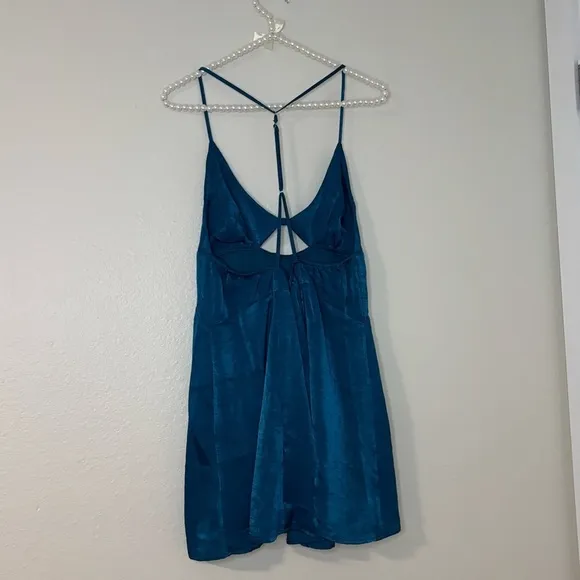 Free People Women Blue Good Catch Mini Slip Dress Satin Cut Out
