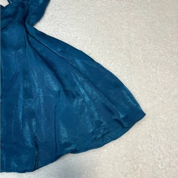 Free People Women Blue Good Catch Mini Slip Dress Satin Cut Out