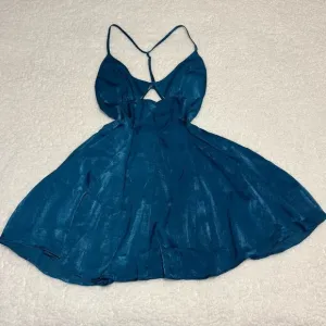 Free People Women Blue Good Catch Mini Slip Dress Satin Cut Out