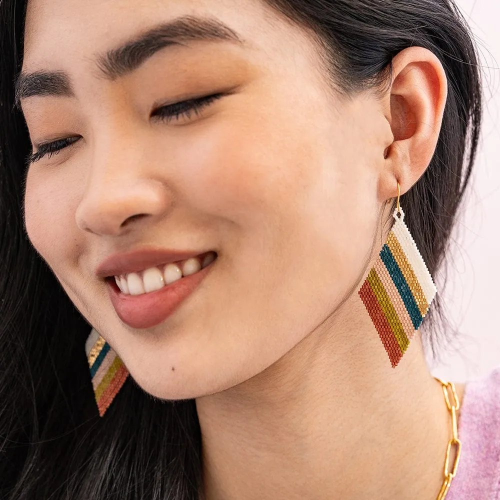 Frida Diagonal Stripes Beaded Drop Earrings Desert