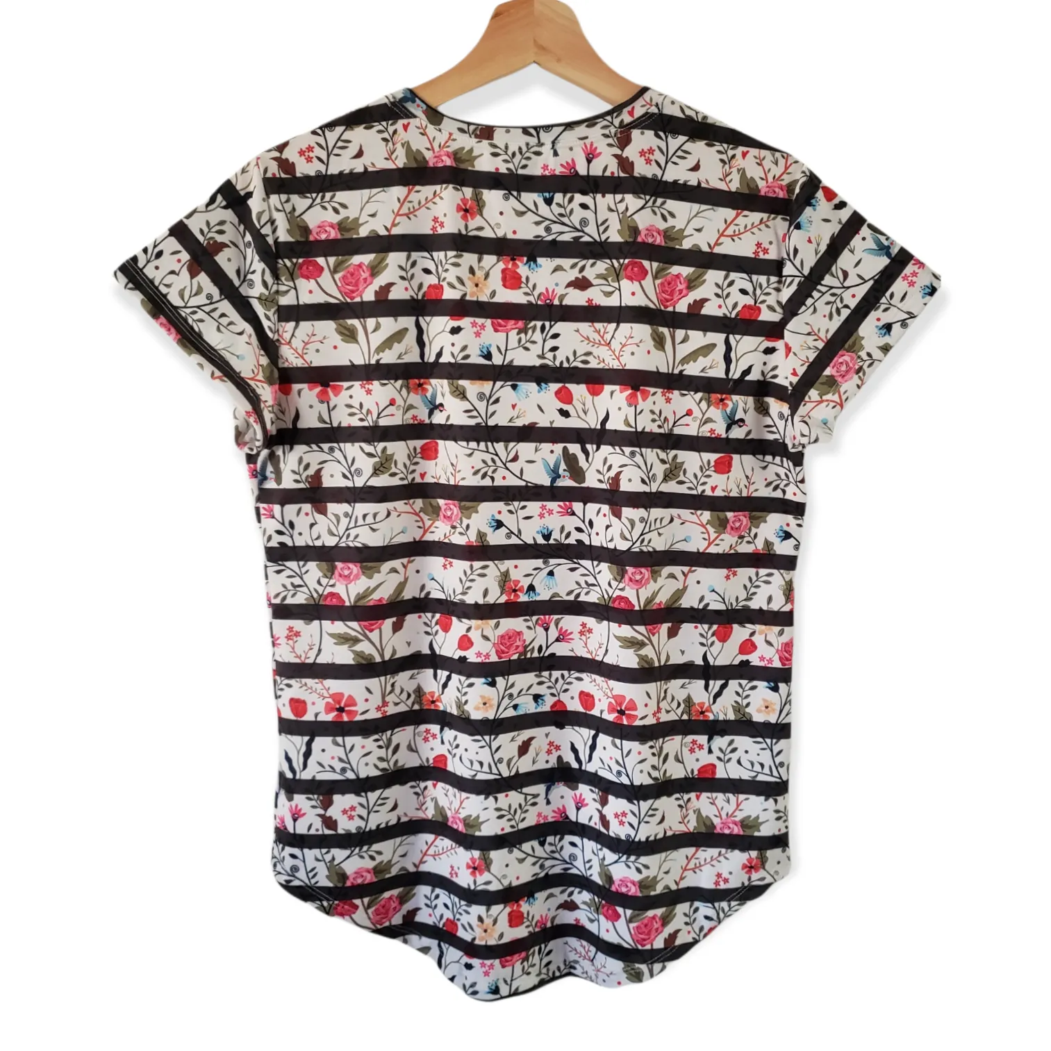 Frida Kahlo Floral Full Print Graphic Tee Mexican T-Shirt Striped