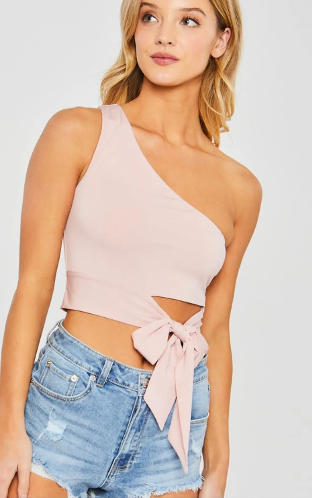 Front Tie One Shoulder Crop Top-Multiple Colors Available