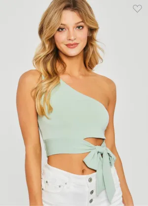 Front Tie One Shoulder Crop Top-Multiple Colors Available