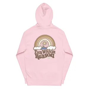 Fun Within Reason Unisex midweight hoodie with Heart Logo on front by Be There in Five