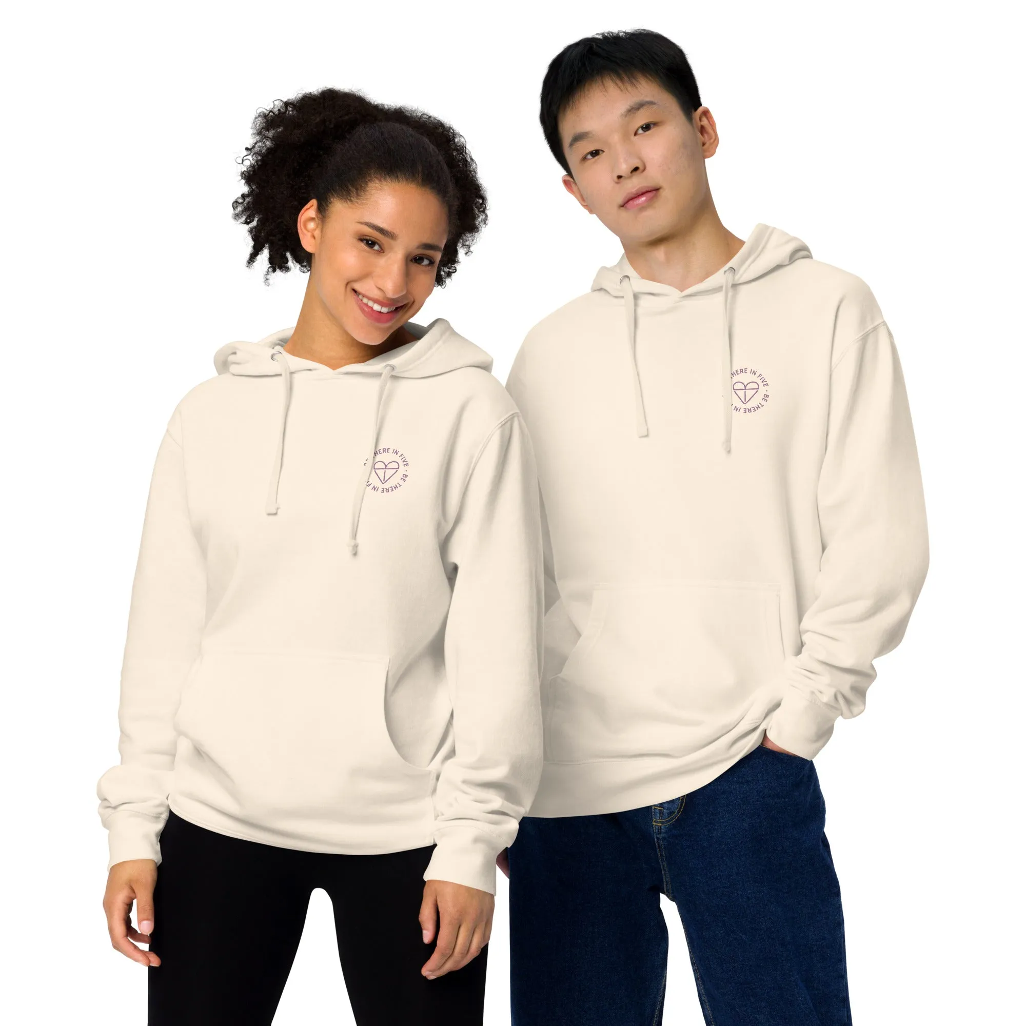 Fun Within Reason Unisex midweight hoodie with Heart Logo on front by Be There in Five