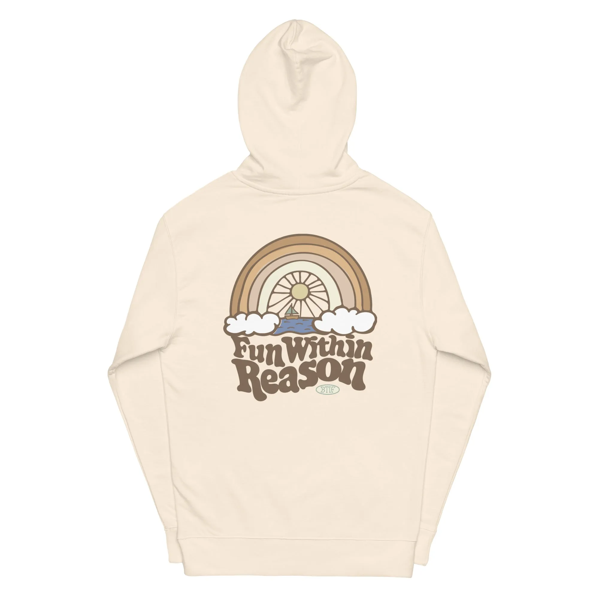 Fun Within Reason Unisex midweight hoodie with Heart Logo on front by Be There in Five