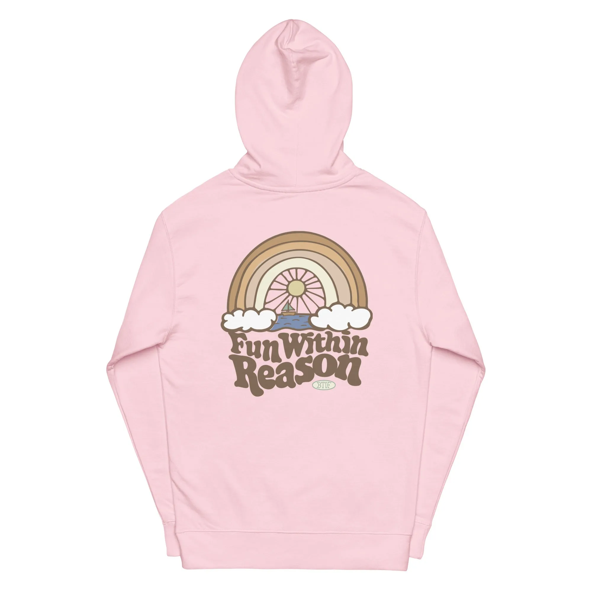 Fun Within Reason Unisex midweight hoodie with Heart Logo on front by Be There in Five