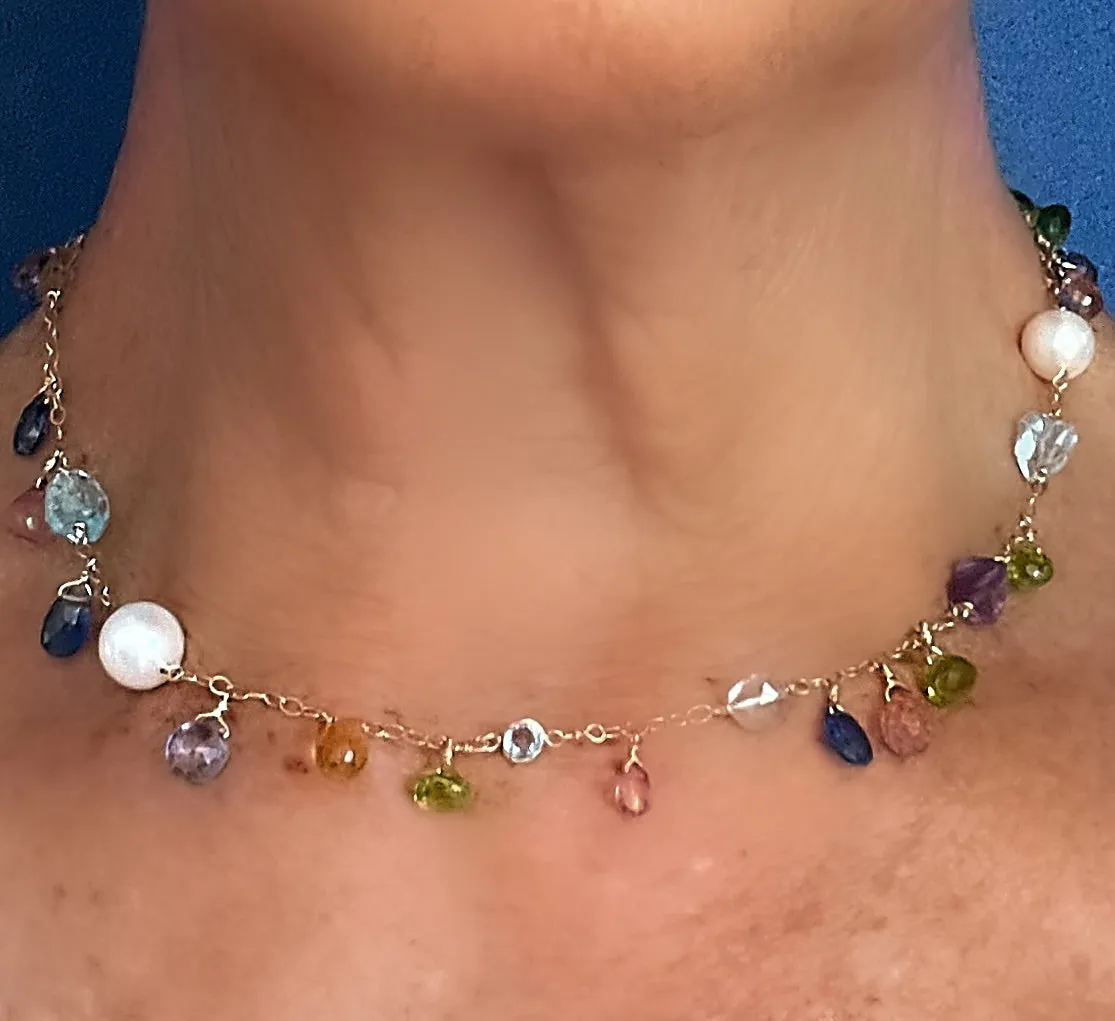 Gemstones and Pearls Waterfall Necklace