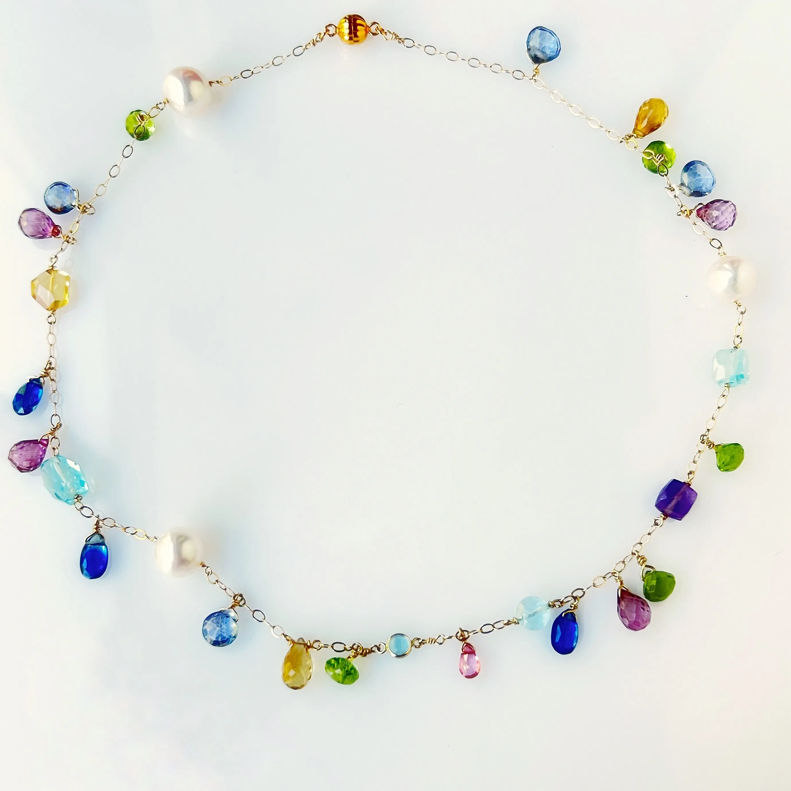 Gemstones and Pearls Waterfall Necklace