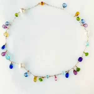 Gemstones and Pearls Waterfall Necklace