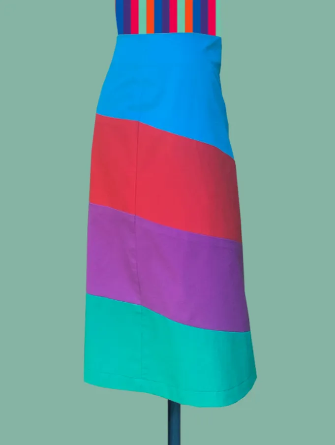 Geometric Color-Block Wrap Skirt