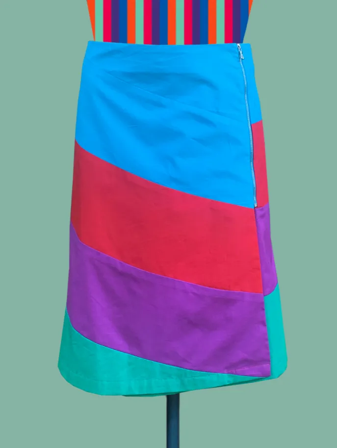 Geometric Color-Block Wrap Skirt