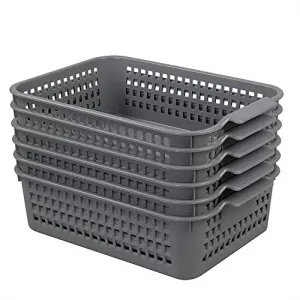 Ggbin 6 Pack Plastic Baskets Organizer, Shelf Basket(Gray)