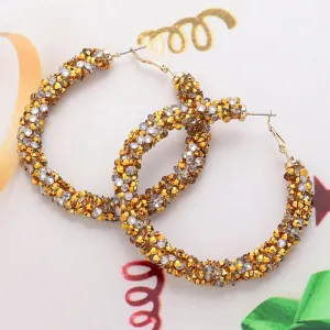 Gold Beaded Fun Fashion Hoop Earrings | 2.5" |  634446