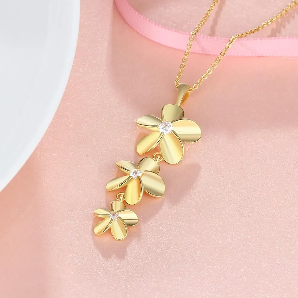 Gold Color Necklace with Triple Flower Zirconia Pendant for Women, Gift Jewelry for Mother