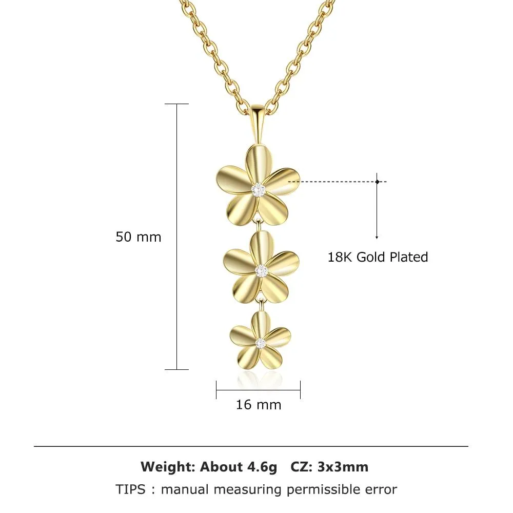 Gold Color Necklace with Triple Flower Zirconia Pendant for Women, Gift Jewelry for Mother