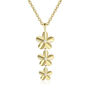 Gold Color Necklace with Triple Flower Zirconia Pendant for Women, Gift Jewelry for Mother