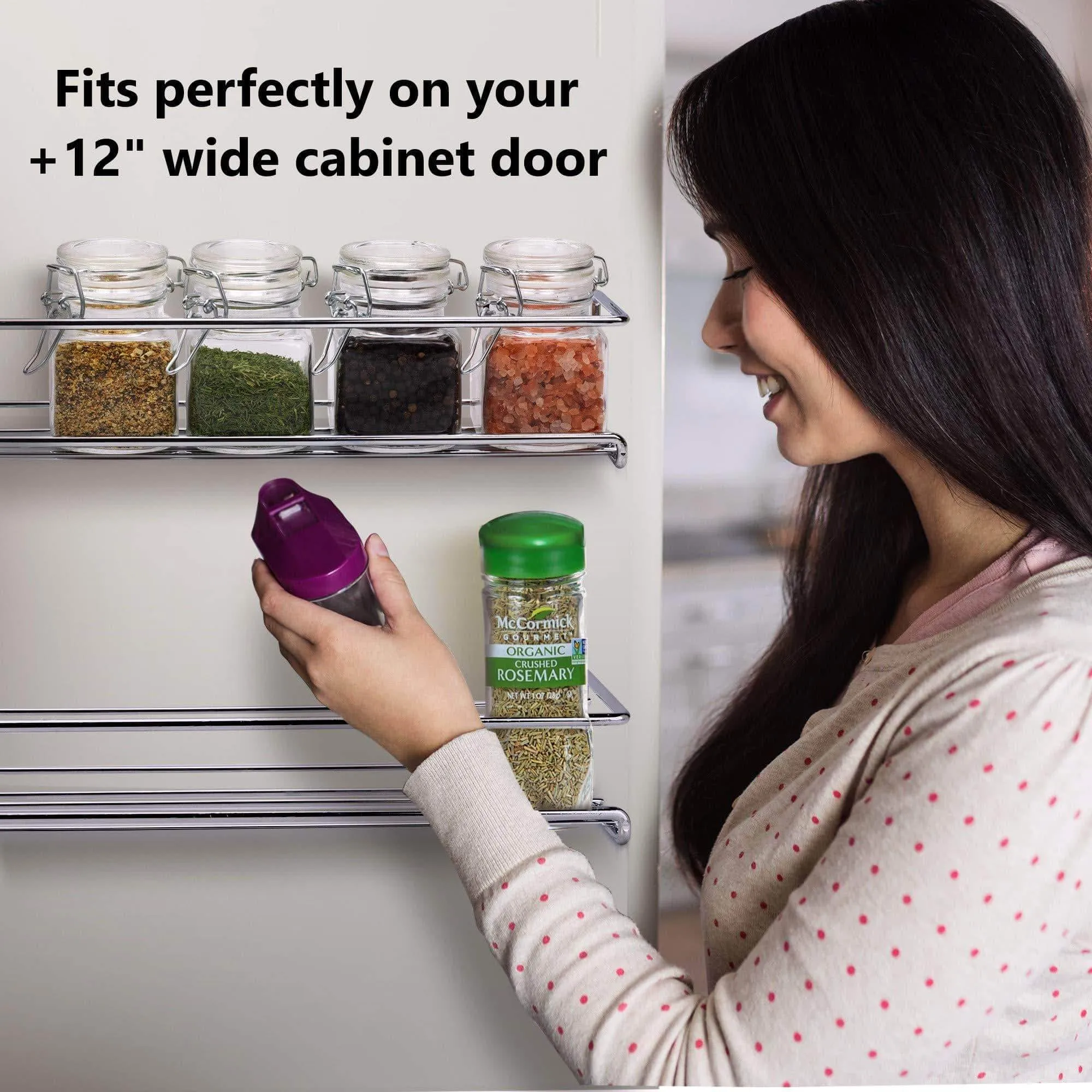 Gorgeous Spice Rack Organizer for Cabinets or Wall Mounts - Space Saving Set of 4 Hanging Racks - Perfect Seasoning Organizer For Your Kitchen Cabinet, Cupboard or Pantry Door