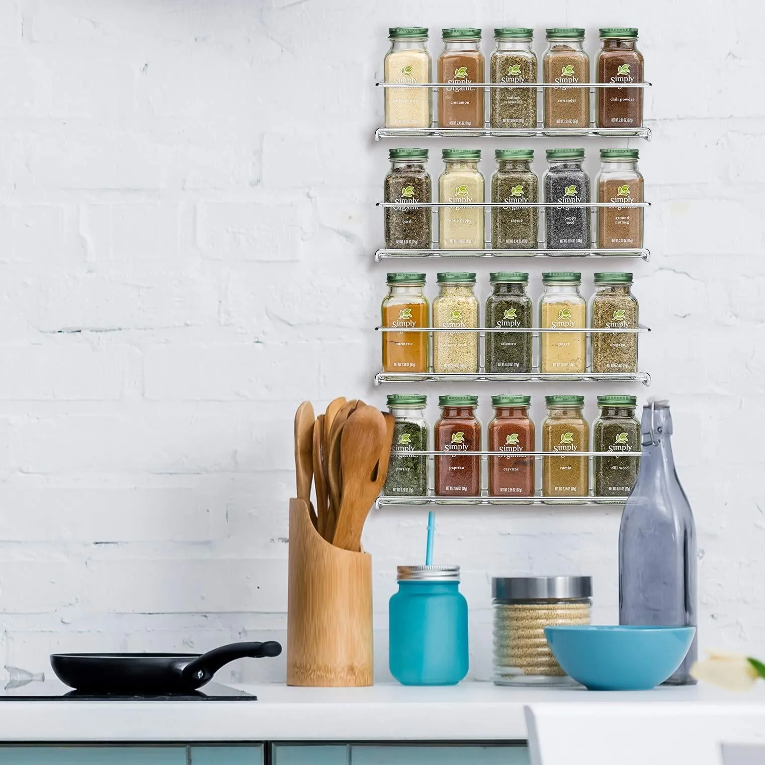 Gorgeous Spice Rack Organizer for Cabinets or Wall Mounts - Space Saving Set of 4 Hanging Racks - Perfect Seasoning Organizer For Your Kitchen Cabinet, Cupboard or Pantry Door