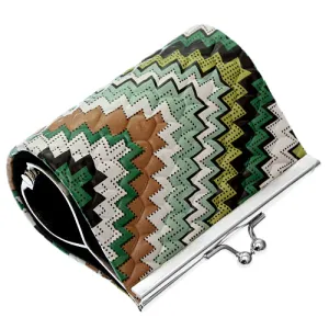 Green Faux Leather Chevron Kisslock Coin Purse