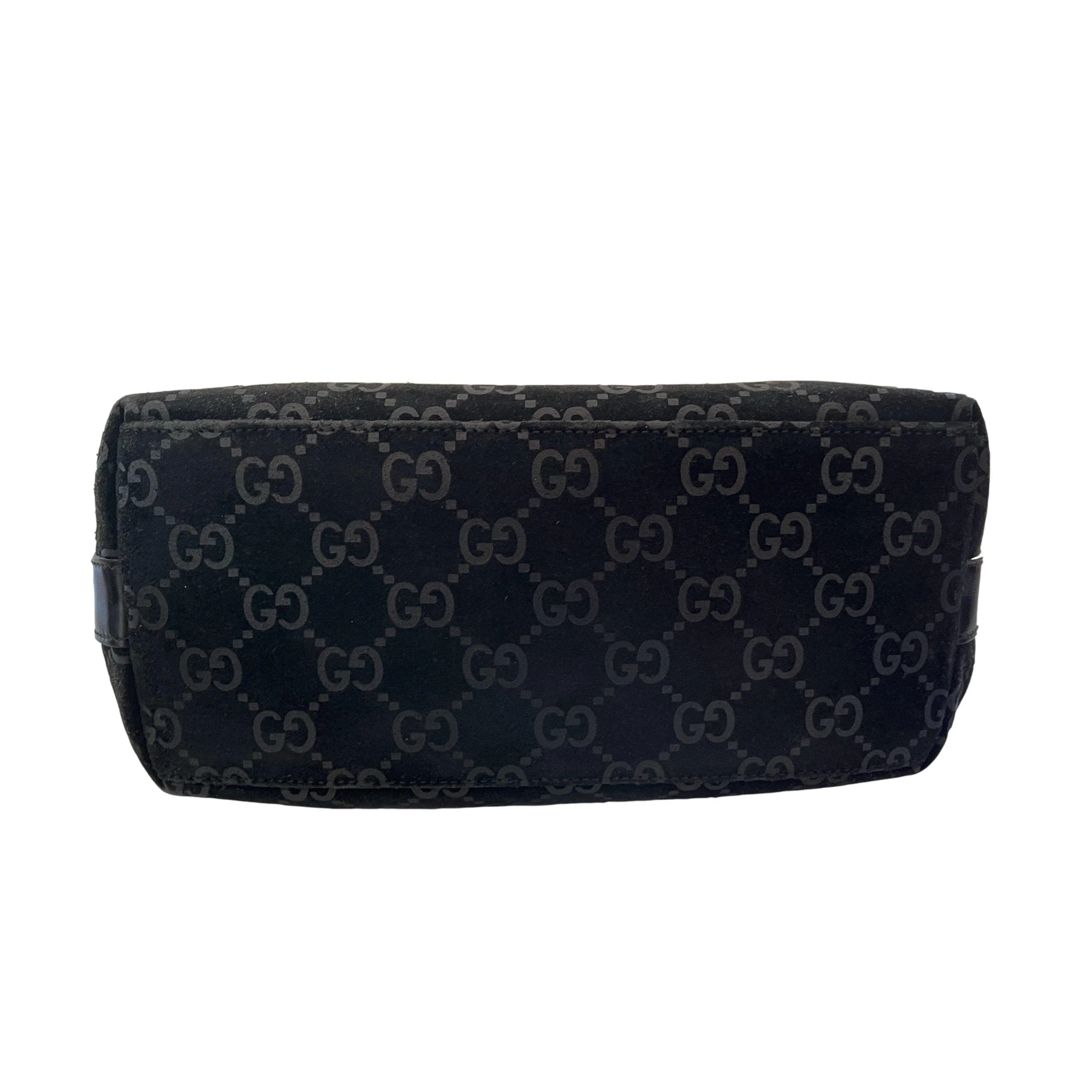 Gucci Black Suede Monogram Shoulder Bag