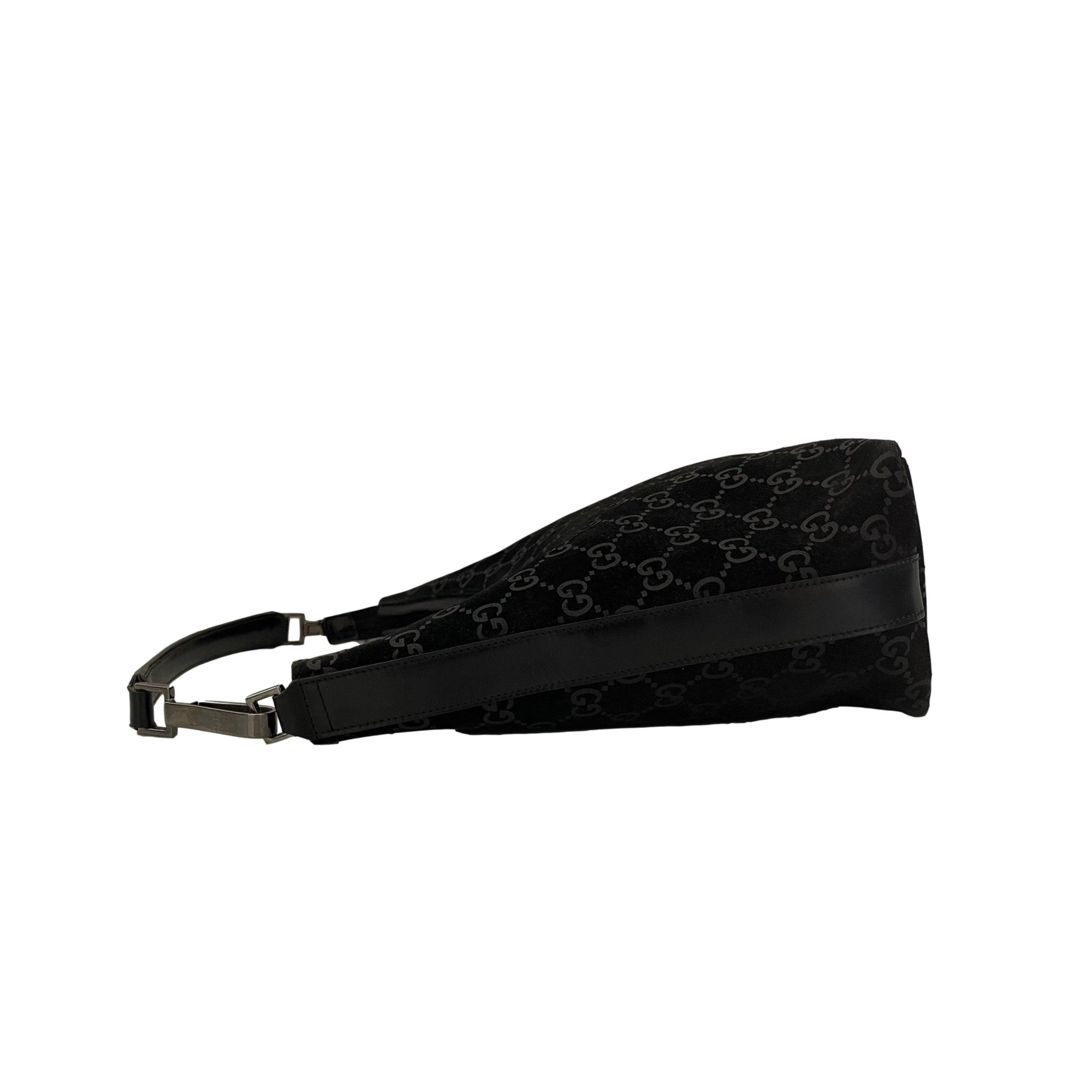 Gucci Black Suede Monogram Shoulder Bag