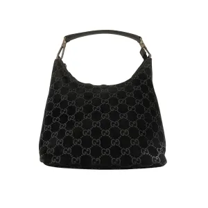 Gucci Black Suede Monogram Shoulder Bag