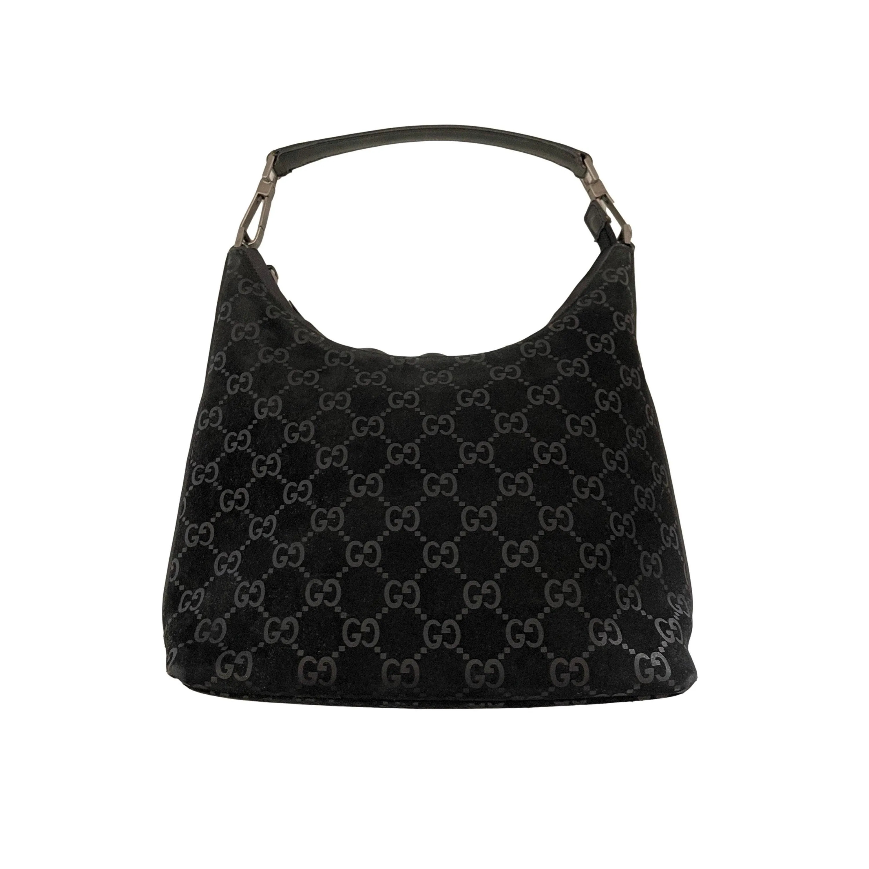 Gucci Black Suede Monogram Shoulder Bag