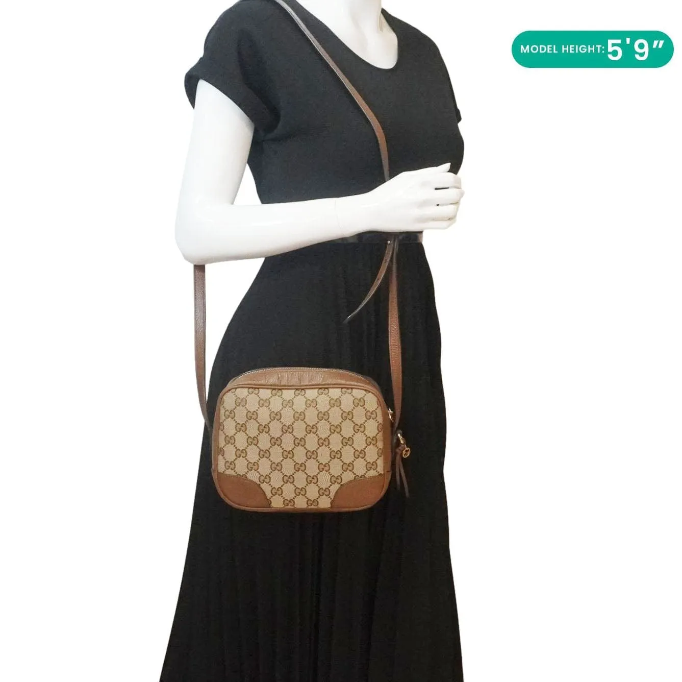 GUCCI Bree GG Canvas Leather Crossbody Bag Beige 449413