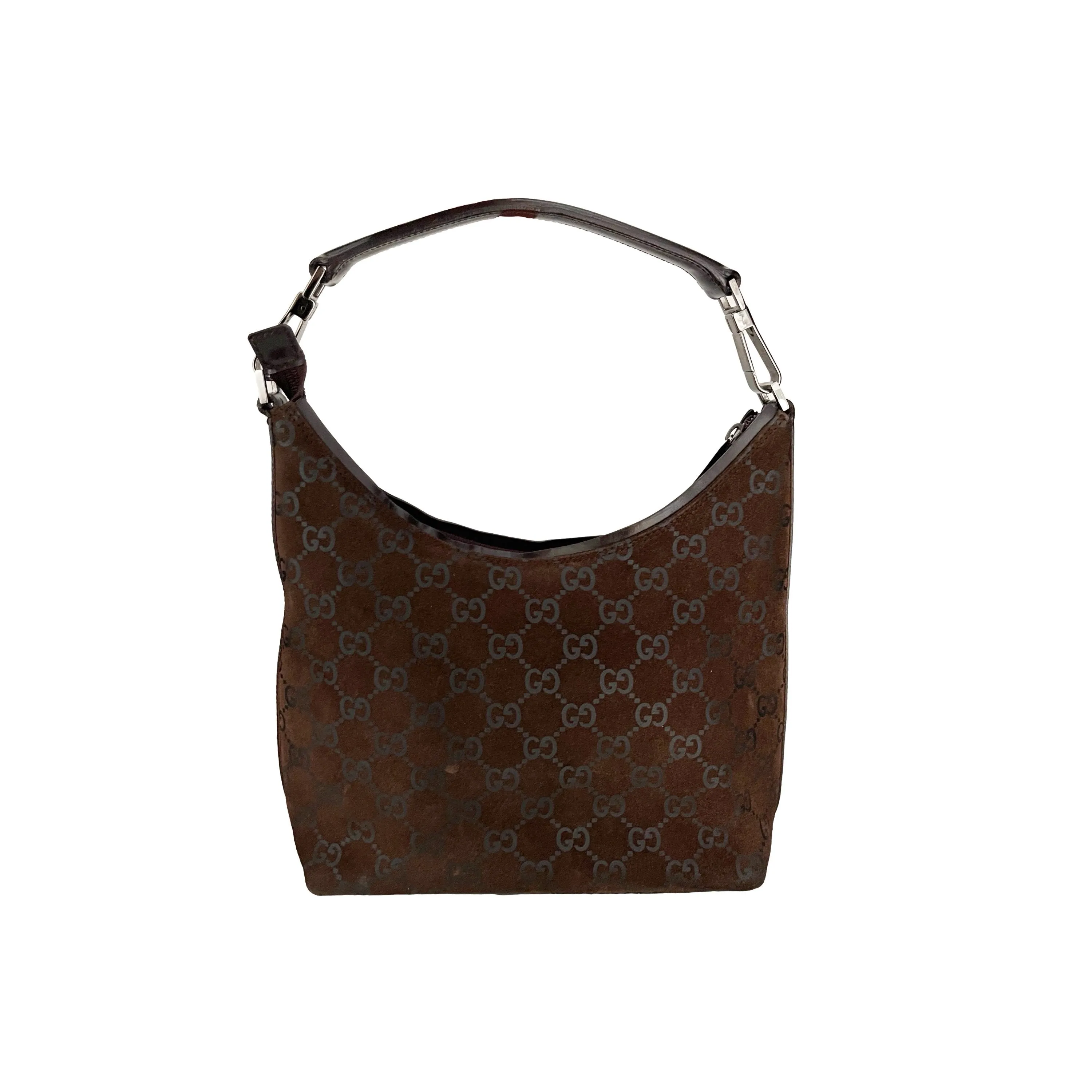 Gucci Brown Suede Monogram Shoulder Bag