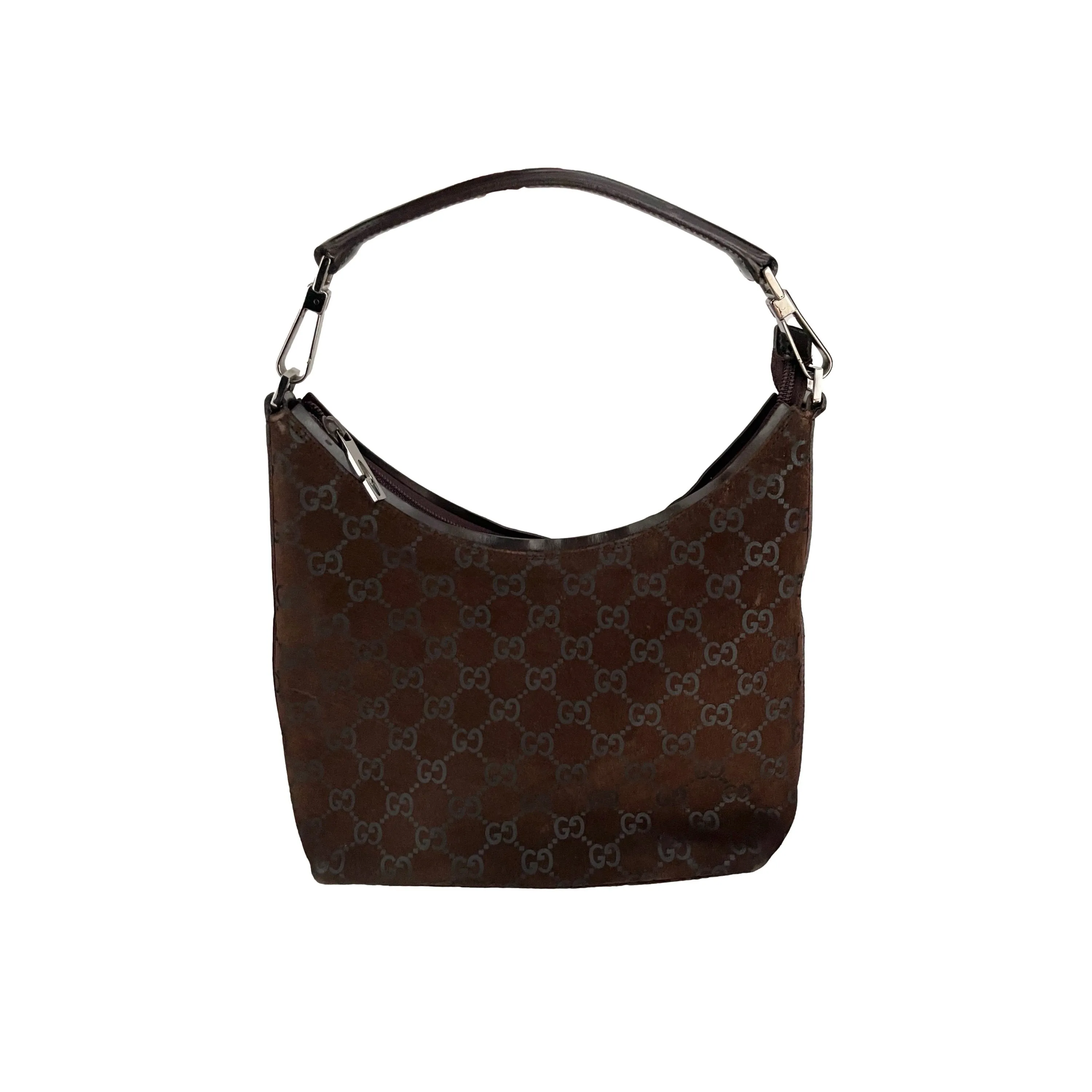 Gucci Brown Suede Monogram Shoulder Bag