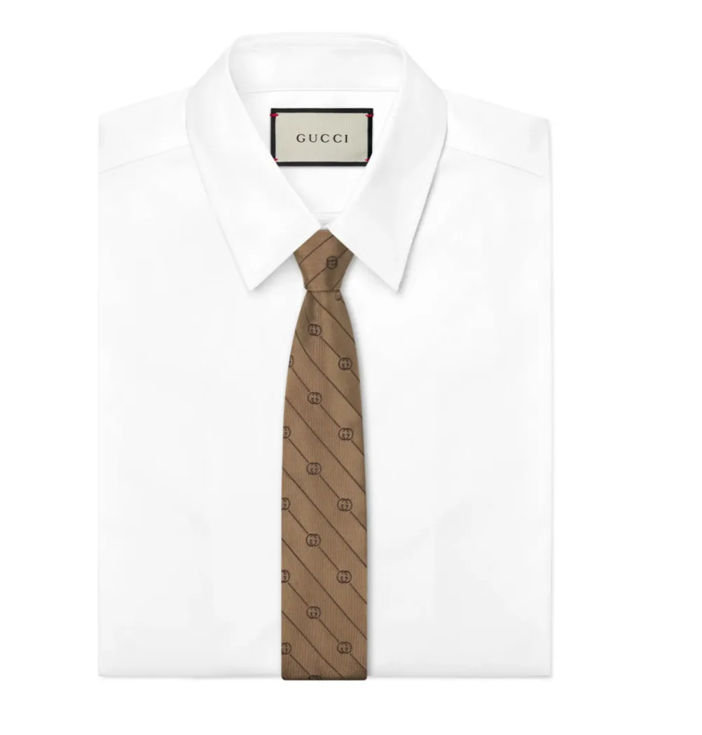 Gucci GG Striped Silk-jacquard Tie in Brown