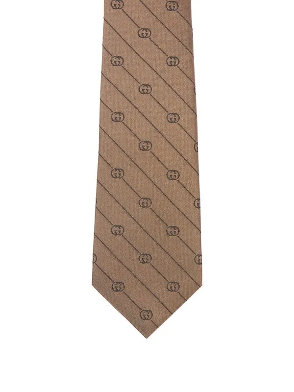 Gucci GG Striped Silk-jacquard Tie in Brown